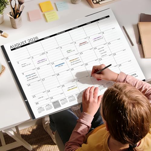Image of SUNEE Desk Calendar 2026 Large 22x17 from July 2026 to December 2027, Extra Large Desktop Monthly Calendar Pad 18 Months For Teacher or Office, Desk Top, Black Minimalism