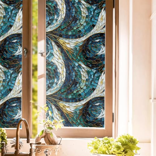 Vinilo decorativo adhesivo mosaico geométrico blanco y azul miniatura 1