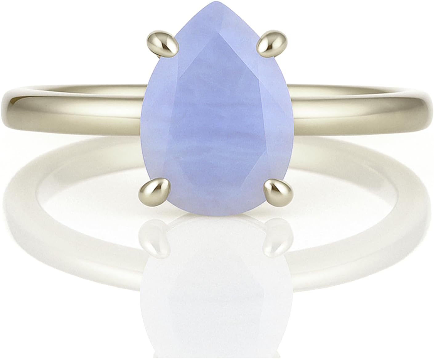 Gemstone Rings for Women - Pear Lace Agate Ring in 925 Sterling Silver - Stylish Statement and Stacking Rings - with Box