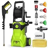 Pressure Washer, 5000PSI Power Washer with 4 Quick Connect Nozzles, Foam Cannon, 52ft Hose Reel, Portable High Pressure Washer Cleaning Machine for Cars Fences Driveways Patios