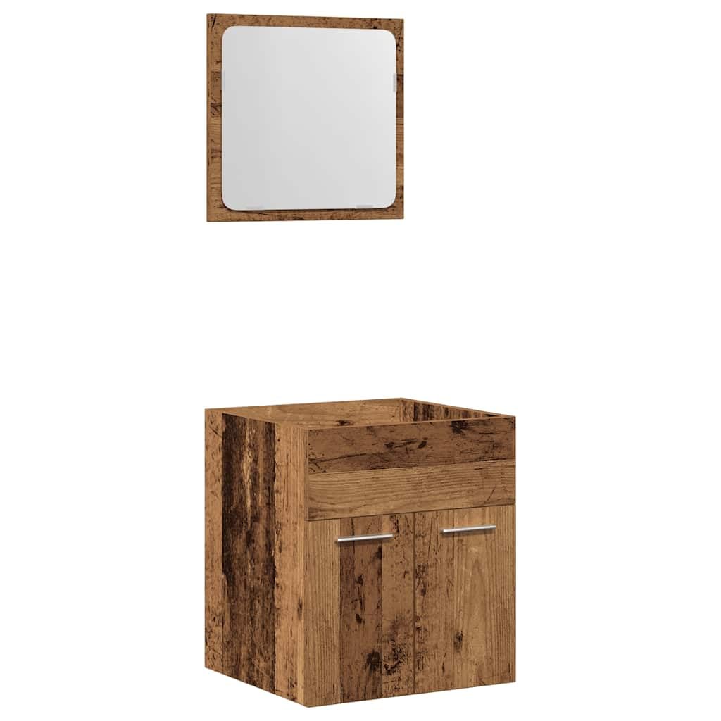 2-TLG. Badmöbel-Set Altholz-Optik mit Spiegel, Badschrank aus Holzwerkstoff, wandmontierbar, viel Stauraum für Toilettenartikel, klare Glas-Spiegelfläche für Make-up und Rasur