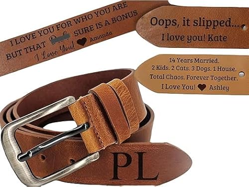 Personalized Leather Belt for Men – Custom Engraved Belt Valentine's Day Gift for Him - Handmade Adjustable Mens Belt - Leather for Your Valentine, Anniversary, Wedding