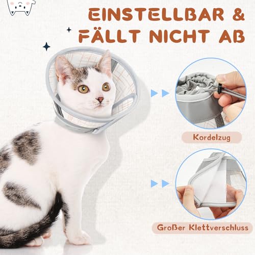 Supet weicher Katzenkegel-Halskragen,Luftgewebe-Katzen-Erholungskegel nach Operation um Lecken zu verhindern, einstellbar, atmungsaktiver Katzenhalskegel als Alternative für kleine Kätzchen und Katzen