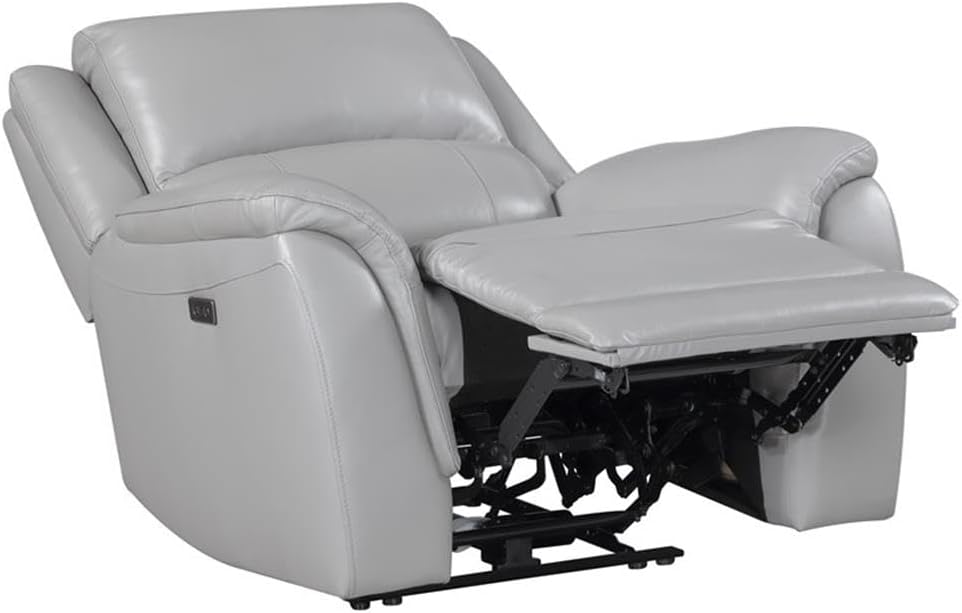 Pemberly Row Faux Leather Power Recliner, Gray Finish, 143-Degree Recline, USB Port, Plush 7-Inch Cushion, Contemporary Design for Living Room or Home Office