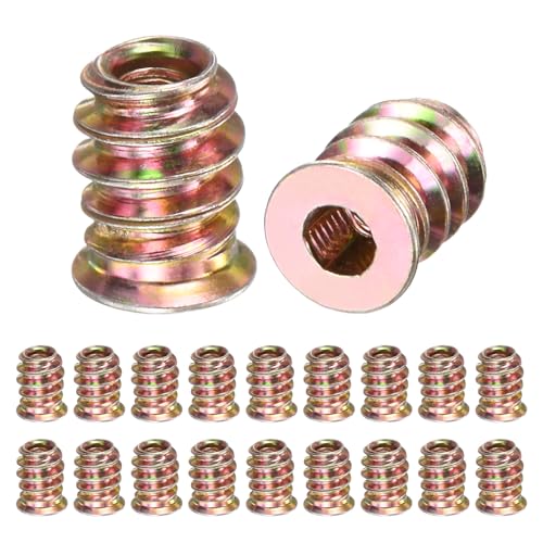 M METERXITY 20-Pack Threaded Inserts for Wood, M4x12mm Hex Drive Threaded Insert Nuts for Wood Furniture, Threaded Screw-in Nuts [Gold Tone]