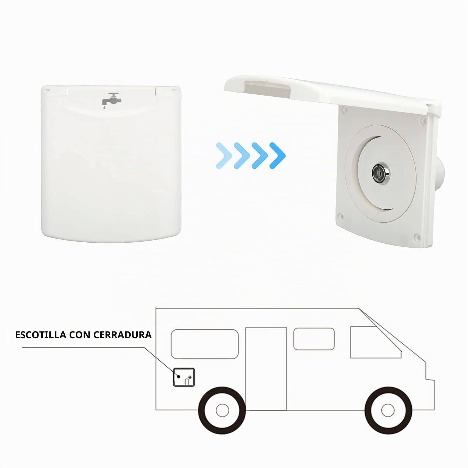 Tissting Puerto de Llenado de Agua con 2 Llaves, 3.1 x 3.1 Pulgadas (79 x 79 mm) IP44 - Entrada de Agua Dulce por Gravedad para RV, Caravana, Remolque, Diseño Impermeable con Bloqueo y Tapa Magnética | Entrada de Agua Dulce IP44 para RV, Caravana y Remolq