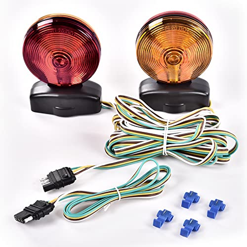 G-PLUS Universal 12V Magnetic Trailer Lights Tail Lights Turn Signal Light Kit MagneticTowing Light Kit Red & Amber Magnetic Tow Lights Kit 20' 55lb Magnetic Strength