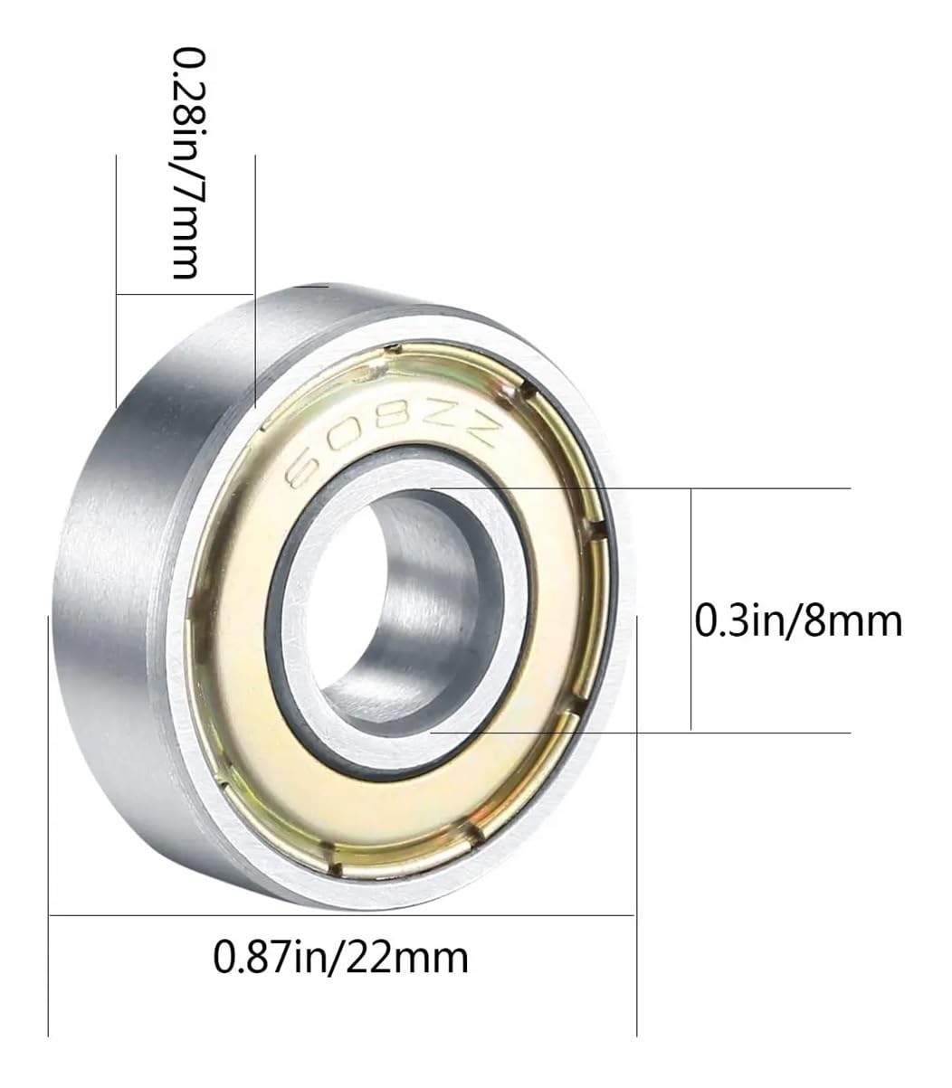 10pc 608 688 RS ZZ Skateboard Bearings Double Shielded Ball Bearings Small Bearing Replacement Parts for Longboard Roller Skates IDGTTLDF(605 5x14x5mm,-2RS_10PCS)