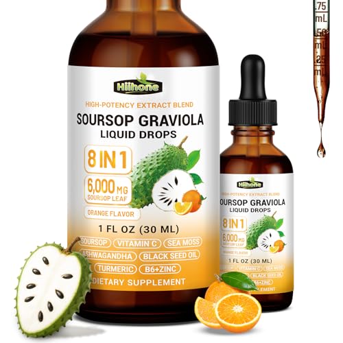 Image of 2 Pack | 8-in-1 Soursop Bitters Liquid Drops, Orange Flavor, 1 fl oz | Soursop Leaf Extract Drops, Sea Moss, Ashwagandha & Turmeric, Immune, Liver, Antioxidant Support, Alcohol-Free, Gluten Free