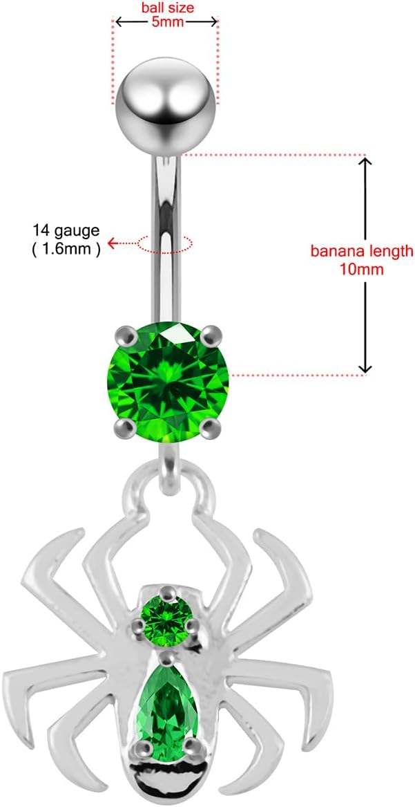 Stylish Spider Dangling Design 925 Sterling Silver with Stainless Steel Belly Ring - Belly Button jewelry - Navel jewelry