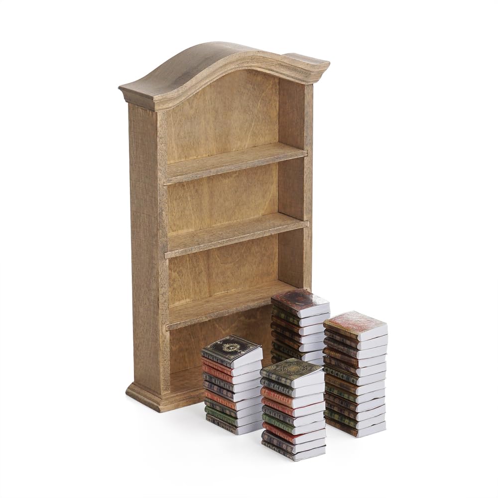 Odoria Casa delle Bambole Libreria e Libri: 43 Pezzi 1/12 Scala Miniatura Libro Scaffale con Quaderno Carta per Biblioteca Ufficio Scuola Vintage Vittoriano - Mini Mobili Legno Antico Retrò