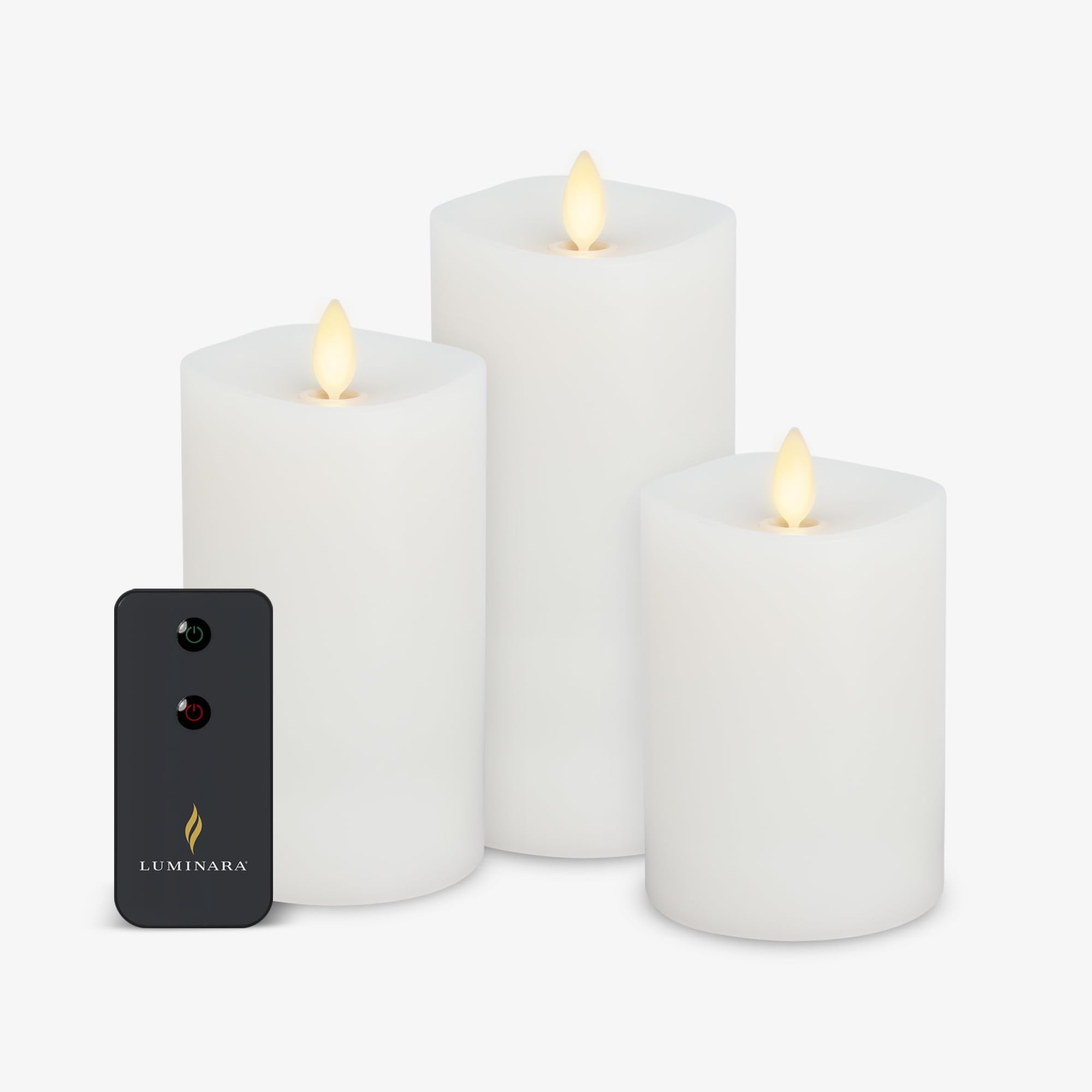 Realistic Flameless LED Candle White Set of 3, Battery Operated with Remote Control, Moving Flame Pillar Timer Funtion Melted Top Safe
