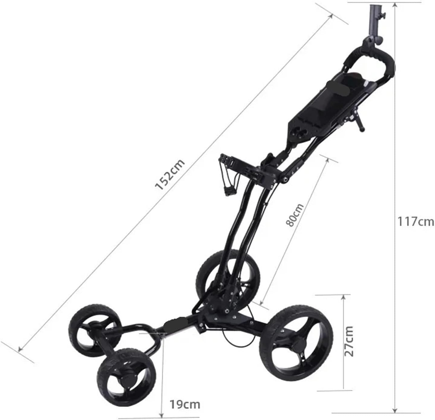 Foldable 4-Wheel Golf Push Cart, Lightweight Golf Bag Trolley with Storage Basket for Course Use