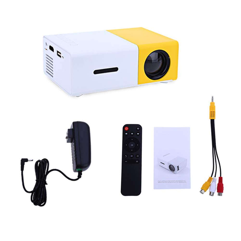 C- Mini proiettore, videoproiettore Portatile LCD a Colori a LED per Bambini Presenti, Film TV Video, Giochi di società, intrattenimento all'aperto con interfacce AV USB HDMI e Telecomando,Giallo