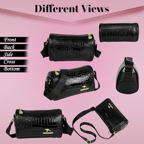 Image of Storite Small PU Leather Women Tote Bag, CrocodileTexture fashionable & Party Sling Bag, Shoulder Crossbody Bag with Adjustable Strap-Black(22x13x10 cm)
