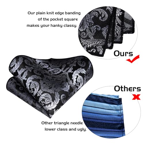 Image of 5PCS Mens Premium Silk Tie, Pocket Square, Cufflinks, Drilled Tie Ring and Lapel Pin Set for Wedding Groom Party