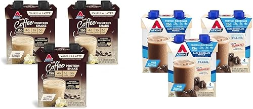 Atkins Batido de proteína de café helado, vainilla latte, 0.55 onzas de proteína, bajo glucémico, 0.14 oz de carbohidratos netos, 0.04 oz de azúcar