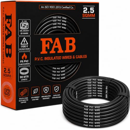 Image of FAB Lite 2.5 mm Electrical Wire - 90 Meter | Single Core Copper Wire | FR PVC Insulation | Black