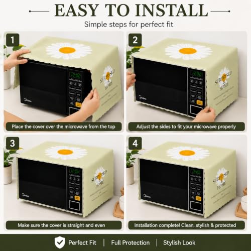 Image of Microwave Oven Cover - Waterproof & Dustproof Protective Cover for Kitchen, Heat Resistant Fabric, Universal Fit for Standard Microwave Ovens, Easy Clean Stylish Printed Design (Mint Green)