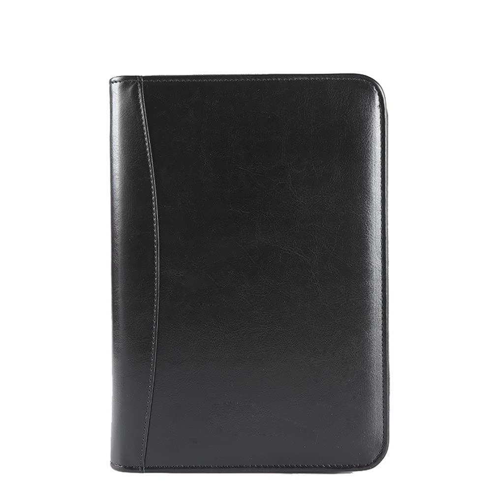 Business-Portfolio-Organizer aus Kunstleder, A5, mit Reißverschluss, mit Ringbuch, Schwarz