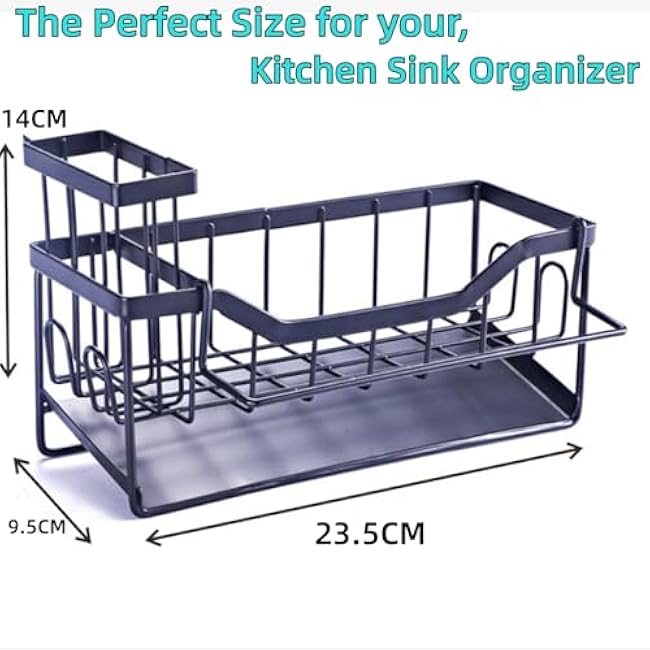 Sponge Holder for Kitchen Sink with Auto Draining Tray,Kitchen Sink Caddy Organizer with Rag Holder, Rustproof Stainless Steel Kitchen Organizers Soap Dispenser Storage Organize