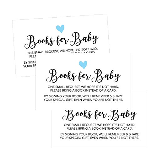 25 Books For Baby Request Insert Card For Boy Blue Hearts Baby Shower Invitations or invites, Cute Bring A Book Instead of A Card Theme For Gender Reveal Party Story Games, Business Card Sized Inserts