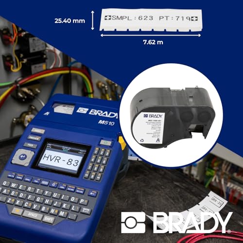 Image of Brady Self-Laminating Polyester Label Tape for Label Printer BMP51 /BMP53 /M511 - Self Adhesive Printer Labels - Black on White (25,40 mm (W) x 7,62 m (L)) - M5C-1000-461