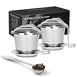 Numola Tea Infuser for Loose Tea, Loose Leaf Tea Infusers Set, Fine Mesh Tea Steeper with Spoon and Drip Trays, Tea Diffusers with Extented Chain Hook for Tea Lovers