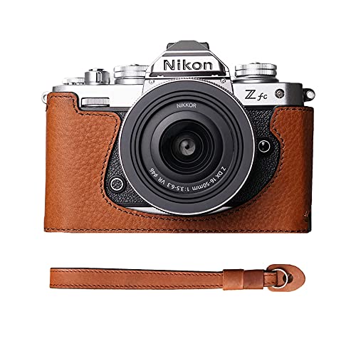 NikonZFC用ボディーハーフケース バッテリーの交換でき 三脚ネジ穴付きカメラケース+ハンドストラップ (A-ブラウン)