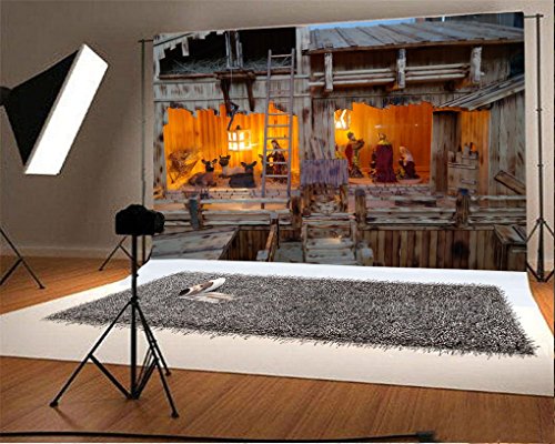 Aofoto 9X6Ft Manger Scene Backdrop Shabby Wooden Barn Sheep Shepherd Birth Of Jesus Christ In Stable Nativity Photography Background Epiphany Of Our Lord Christmas Church Play Decoration Props Vinyl #TOP1