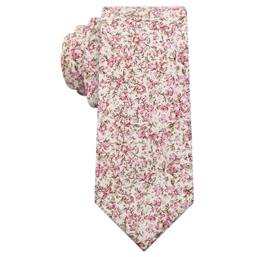 Image of Luckyvestir Ties for Men, Sage Green Cotton Floral Tie 2.76 inch Flower Printed Men's Neckties for Wedding /Groomsmen /Suit /Party