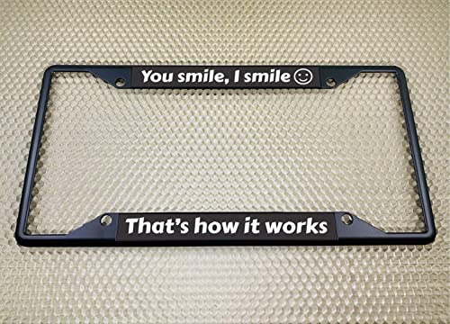Image of Personalized with Custom Text Design - 4 Hole Black Metal Laser Engraved US Standard Size - Car License Plate Frame with Free caps - Black /White Text (Qty: 1 Frame)