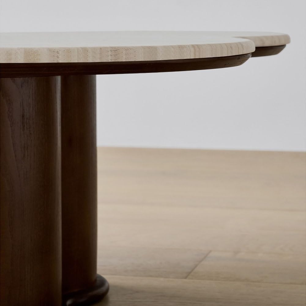 Table Basse Table Basse en Bois incurvée, Design Moderne Neutre, Pieds cylindriques, pièce maîtresse de Salon(Bruin,Moyen)