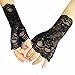 monochef Women Short Lace Gloves Sunblock Fingerless Bridal Wrist Gloves Opera Evening Wedding Tea Party Prom Cosplay 1920s (Black+White)