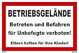 Kleberio® Warn Schild 30 x 20 cm - Betriebsgelände Betreten und Befahren für Unbefugte verboten! - Baustellenschild stabile Aluminiumverbundplatte