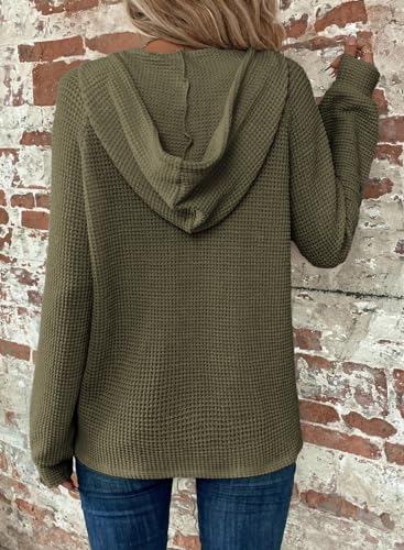 Image of Dokotoo Hoodies for Women Waffle Knit Button V Neck Casual Sweatshirt Tops