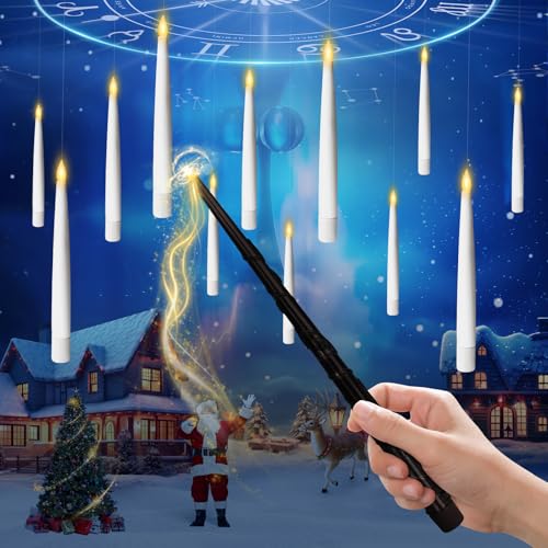 Soumit Velas Flotantes con control remoto de varita mágica, velas LED mágicas flotantes de 12 Velas Floating Mágicas para colgar, LED velas sin llama para decoración navideña de Halloween