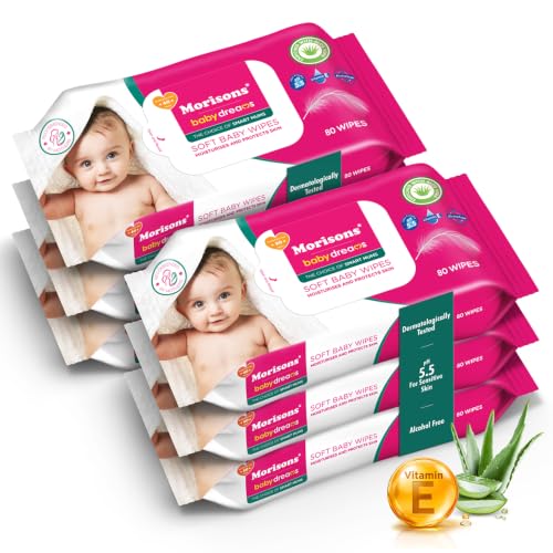 Image of Morisons* babydreams THE CHOICE OF SMART MUMS Baby Dreams Soft Baby Wipes - 80S Pack Of 6| Dermatologically Tested For Baby's Gentle Skin|Goodness Of Aloe Extract & Vitamin E|Ph 5.5|97.5% Water Wipes