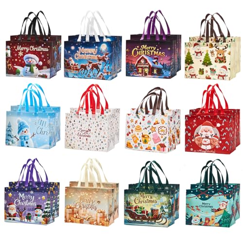 sishunhang 24 Pack Large Christmas Gift Bags 12.8*6.7*9.8 Reusable Non-Woven Jumbo Tote Bags with Handles For Christmas Surprise Xmas Party Supplies Wrapping Shopping