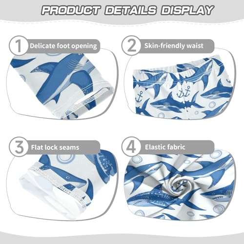 Blue Shark Girls' Leggings Toddler Doodles White Anchor Kids Yoga Pants Dance Active Tights 4T3