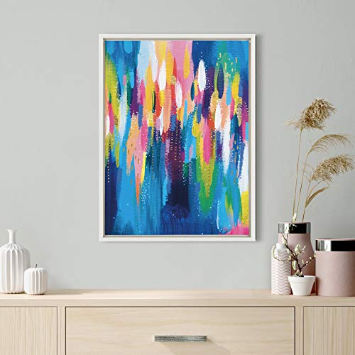 Image of Kate and Laurel Sylvie EV Bright Brush Strokes 033 Framed Canvas Wall Art By Jessi Raulet of Ettavee, 18x24 White, Abstract Modern Art for Wall