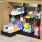 Sevenblue 3 Pack Multi-Purpose Under Sink Organizers and Storage, 2025 L-Shaped Pull Out Cabinet Organizer for Bathroom & Kitchen, Under Cabinet Organizer with Hooks Hanging Cup, Black
