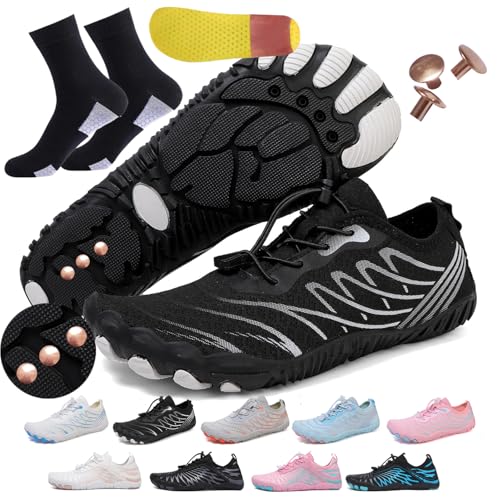 AddBili Zapatos de conexión a tierra con cobre con conexión a tierra zapatos descalzos efectivamente suaves y cómodos, Negro-cooper, 9 Women/8 Men