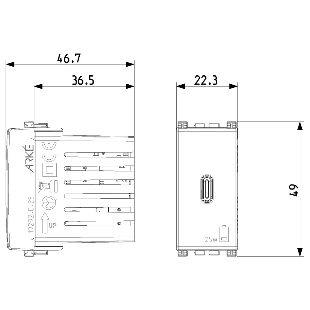 Vimar Arké 19292.C.25 25W USB Netzteil für elektronische Geräte, USB C Ausgang, Power Delivery Technologie (Packung mit 2)