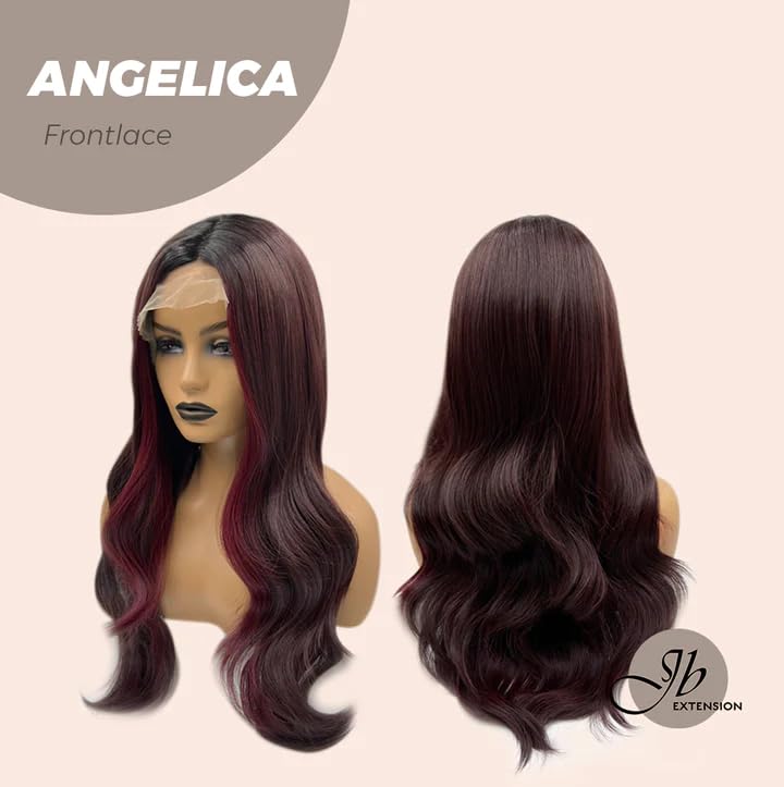 Miniatura 5 de ANGELICA - Peluca de encaje frontal de color rojo oscuro, pelucas largas y rizadas para mujer, pelucas sintéticas naturales para uso diario (pelucas