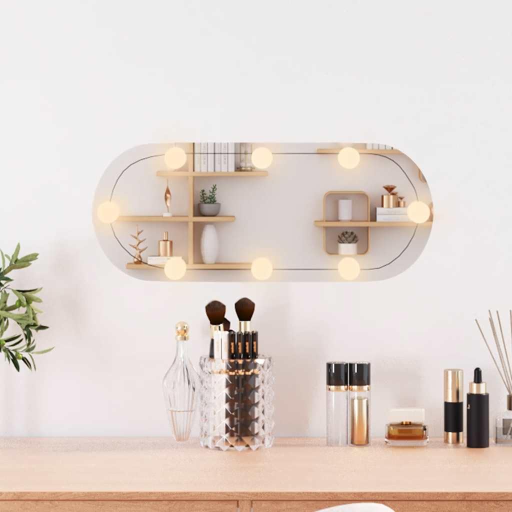 Specchio da parete con illuminazione a LED, 20 x 50 cm, forma ovale con porta USB, specchio decorativo per camera da letto, corridoio e bagno, argento