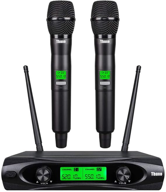 TBAXO Wireless Microphone System 2 Channel Pro Audio UHF 2 Handheld Mic