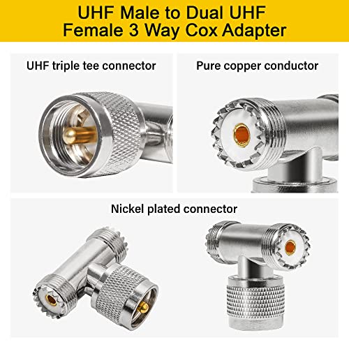 Conector coaxial Anina UHF macho a doble UHF hembra 2 unidades miniatura 3