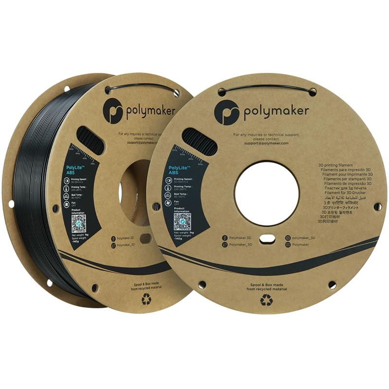 Image of Polymaker ABS Filament 1.75mm Black*2, 2kg 3D Printing Filament, PolyLite ABS 3D Printer Filament, Heat Resistant, Strong & Durable, Dimensional Accuracy + /- 0.03mm