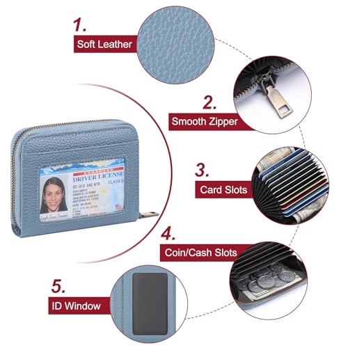 Image of SENDEFN Leather Wallet Women RFID Blocking Small Compact Wallets Credit Card Holder with ID Window